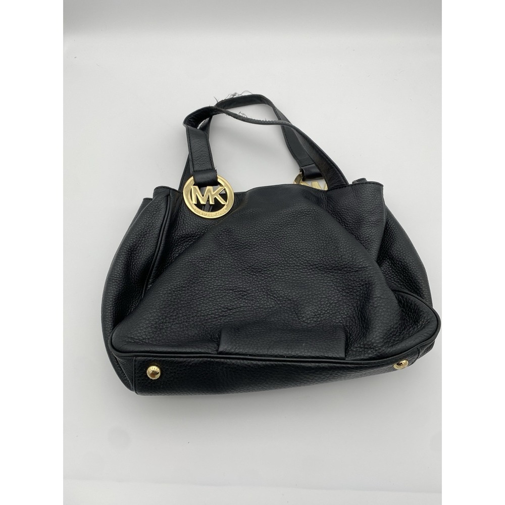 Michael Kors Women Fulton Black Shoulder Handbag Pebbled Leather MK Emblem